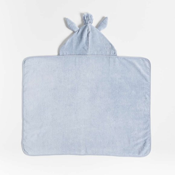 Crate & Barrel Rabbit Hooded Baby Towel Blue - Picture 3 of 7